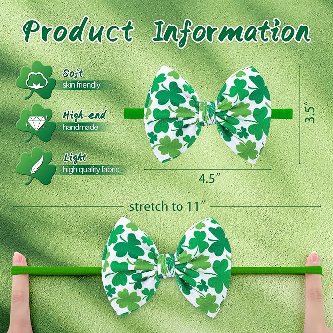 YanJie Baby Bows Headbands - Shamrock Headbands with Green Bows for Newborn Girls, Infants and Toddlers, St Patrick's Day Hair Accessories