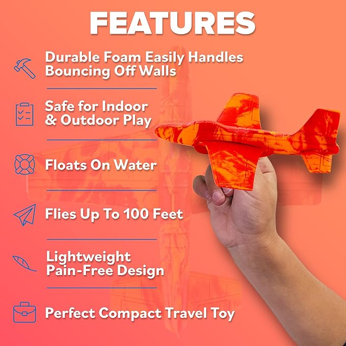 Airplane Toy Glider for All Ages - 2026 Valentines Day Gifts for Kids - Easy to Throw Soft Flying Plane for Indoor & Outdoor Play - Best Kids Valentine Gifts for Girls & Boys All Ages 3 4 5 6 7 8 9+