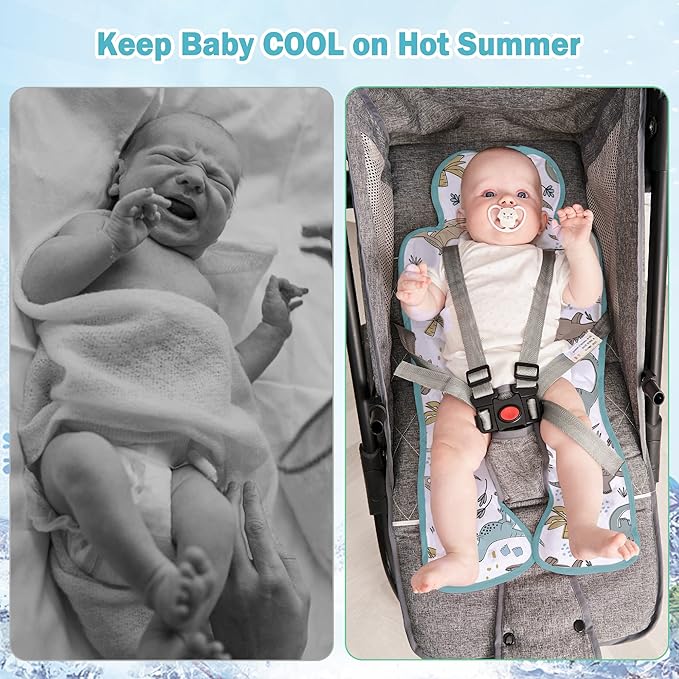 Gel Car Seat Cooler Pad,1 Pcak Double Sides-Universal Baby Stroller Ice Cushion,Summer Cooling Seat Liner,Multifunctional Suitable for Baby Dining Chair,Child Safety Seat(Dinosaur + Elephant)