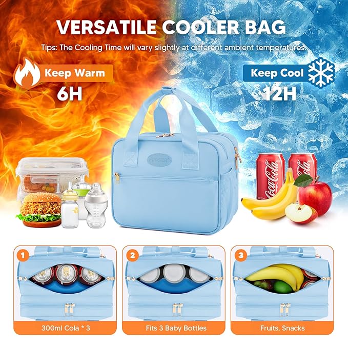 PIIOSER Breastmilk Cooler Bag with Ice Pack, Compatible with Wearable Breast Pumps & Accessories - Portable Breast Pumps Carrying Case for Nursing & Working Moms, Blue