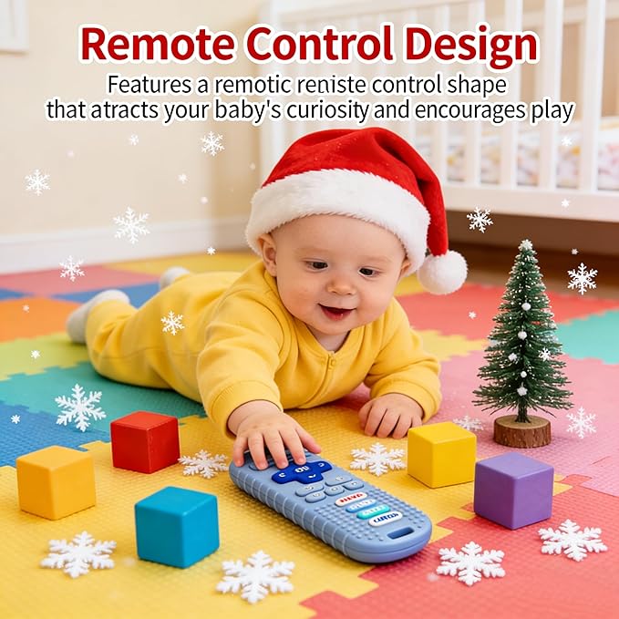 3 Pack Remote Control Shape Silicone Teethers for Babies Chew Toys, Teething Toys for Infant Toddlers,Baby Remote Control Toy, teethers for Babies 6-12 Months (Purple&Blue&Pink)