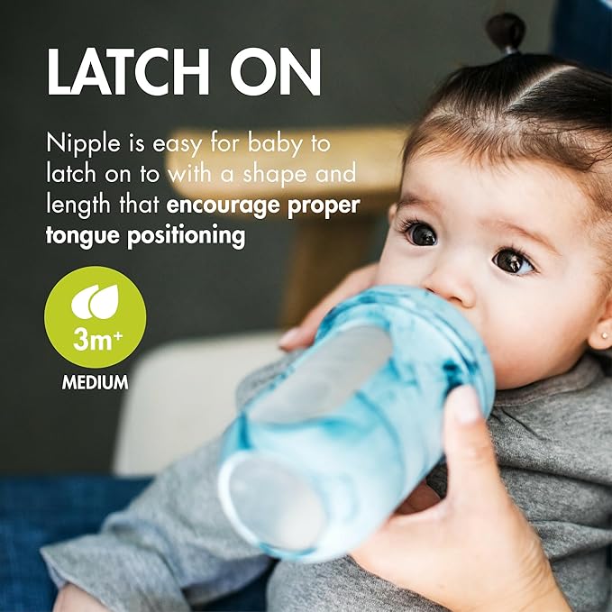 Boon Nursh Bottles - Silicone Baby Bottles Help Ease Colic Symptoms - Formula and Breast Milk Only Touch Food-Grade Silicone - Medium Flow - 8 Oz - Tie Dye