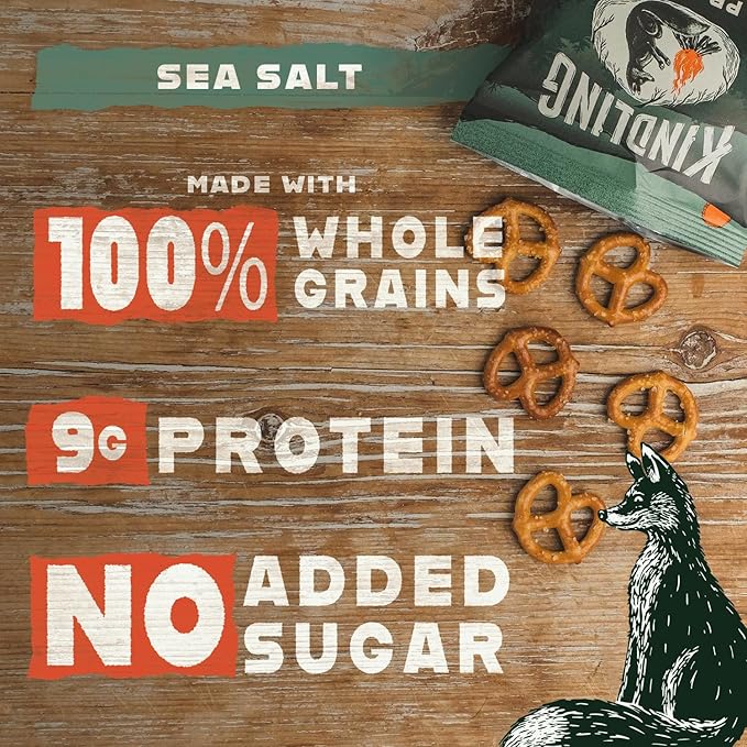 Kindling Protein Pretzels, Sea Salt, Dill Pickle, Honey Mustard, Garlic Parmesan, Kosher, 8-9 g Protein, 1-2 g of Total Sugar, No Artificial Flavors, Soy-Free, for Kids, Office 12 1.06oz Pack, 3 Each