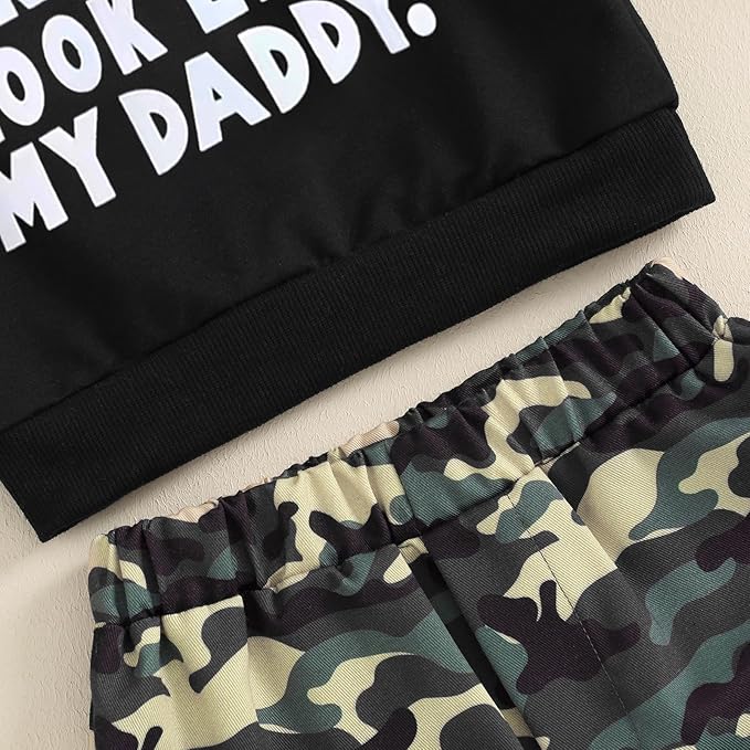 wdehow Toddler Kids Baby Boy Fall Outfits 1T 2T 3T 4T 5T Letter Print Long Sleeve Tops Camouflage Pants Winter Clothes Sets