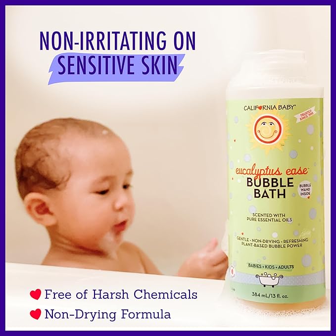 California Baby Eucalyptus Bubble Bath | 100% Plant-Based Kids Bubble Bath | Soothing Baby Bubble Bath | Free Bubble Wand Inside | 384 mL / 13oz