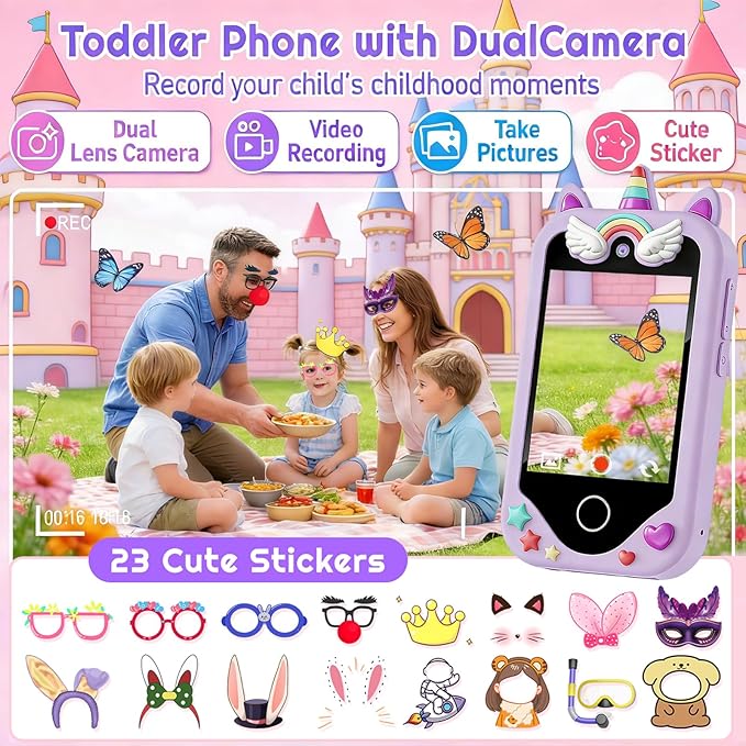 Kids Smart Phone for Girls, Children Christmas Birthday Gift for Age 3, 4, 5, 6, 7, 8 Year Old, Kids Phone Toy with Touchscreen, Dual Camera, Game, Learning Play Toy, Toddler Mp3 Player