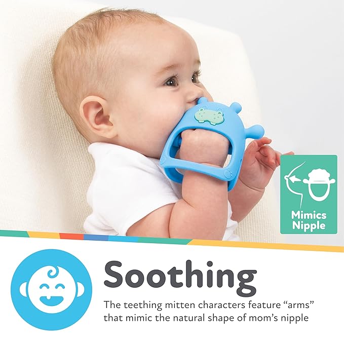 Nuby Silicone Wrist Teething Mitten - Baby Teether Ring - 3+ Months - Green Hedgehog