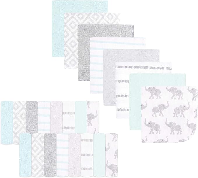 Hudson Baby Unisex Baby Rayon from Bamboo Washcloth Bundle, Gray Mint Elephant, One Size