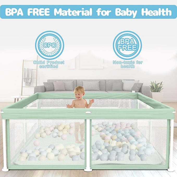 TOREVSIOR Foldable Baby Playpen with Mat, 50"×50" Collapsible Play Pen for Babies and Toddlers, Indoor & Outdoor Kids Safety Play Pen, Portable Play Yard, Foldable Baby Playpen with 50 Ocean Balls