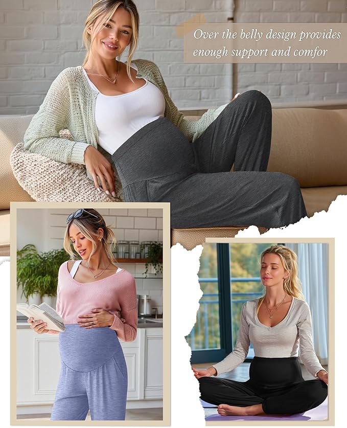 3 Pack Women's Maternity Pants Maternity Jogger Sweatpants Over The Belly Stretchy Pregnancy Pants with Pockets