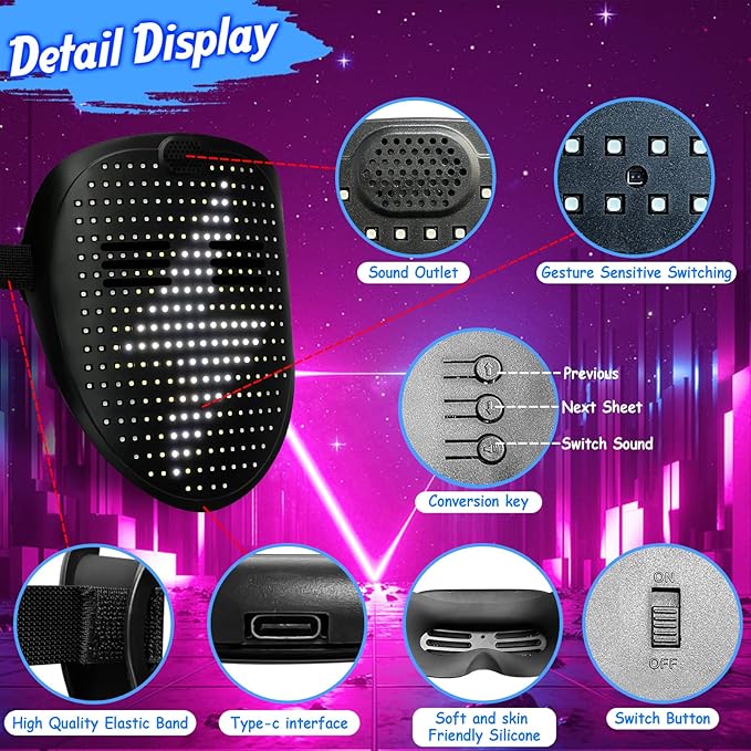 Led Mask Light up Mask with Gesture Sensing, Cool Glowing Toys Masks Great Gift for Halloween Christmas Costume Party