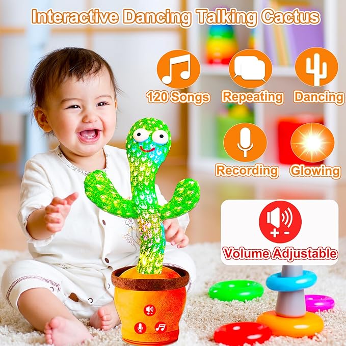 Baby Toys Interactive, Dancing Talking Cactus Toy Volume Adjustable, Mimicking Singing Repeating, Toddler Infant Baby Toys Gifts for Boys Girls, Valentine Gifts for Kids Baby Todder