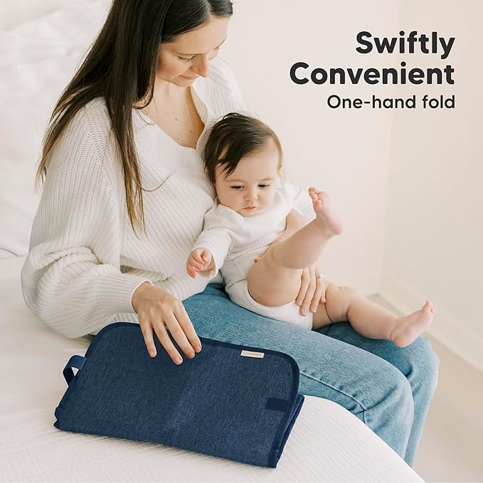 KeaBabies Portable Diaper Changing Pad, Easy Wipe Clean - Foldable Waterproof Baby Changing Mat for Diaper Bag, Compact, Lightweight, 25x13 Newborn, Infant, Baby Changer Travel Essential (Navy Blue)
