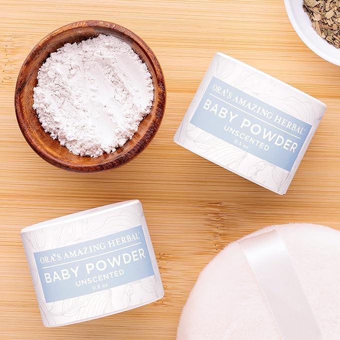 Baby Powder Talc-Free, Cornstarch Free Baby Powder, Unscented Fragrance Free Powder, Arrowroot Clay and Organic Plantain Leaf Powder, Ora’s Amazing Herbal, 0.5 oz Travel 2 Pack