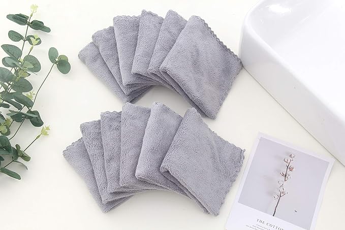 Soft 12 Pack Baby Washcloths - Extra Absorbent Wash Clothes for Newborns, Infants and Toddlers - Suitable for Baby Skin and New Born - Microfiber Coral Fleece 12x12 Inches (Grey)