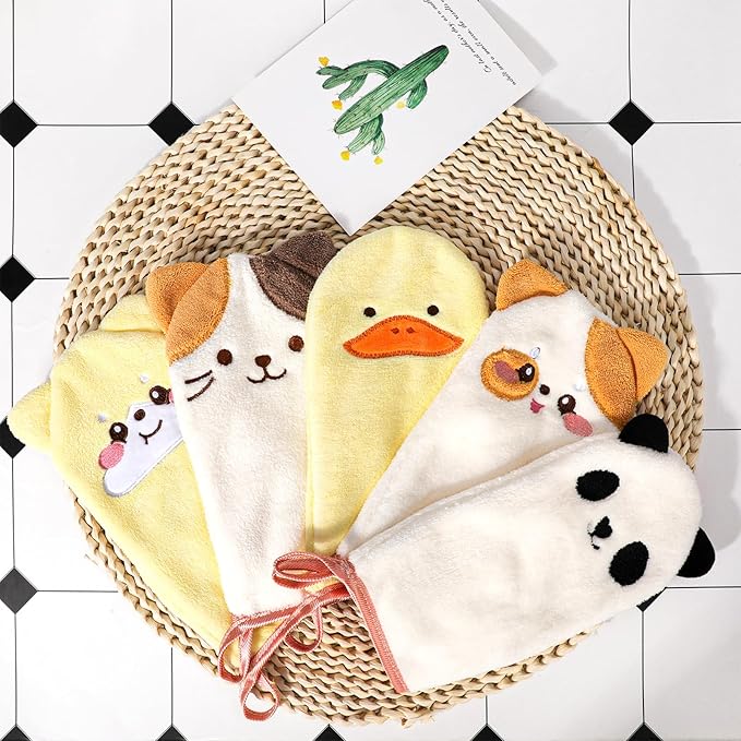 PHOGARY 5-Pack Microfiber Body Wash Mitts, 4.5×9 inch Super Absorbent & Soft Face Washcloths Gloves in Cute Animal Style - Gentle Scrub for Baby, Toddler, and Kids Bath and Shower