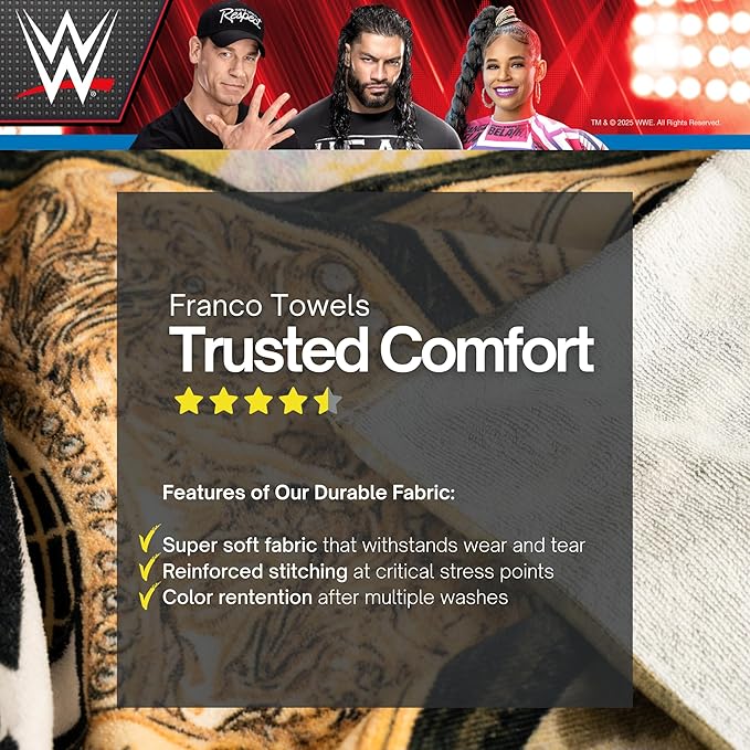 WWE Wrestling Kids Super Soft Bath/Pool/Beach Soft Cotton Terry Hooded Towel Wrap, 24 in x 50 in, (100% Officially Licensed Product) by Franco
