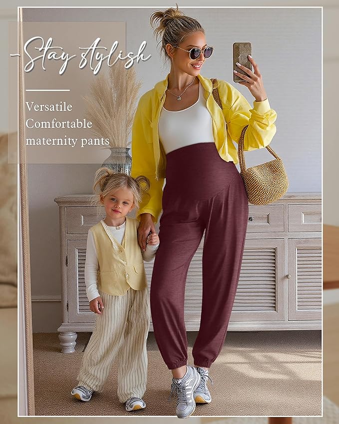 3 Pack Women's Maternity Pants Maternity Jogger Sweatpants Over The Belly Stretchy Pregnancy Pants with Pockets