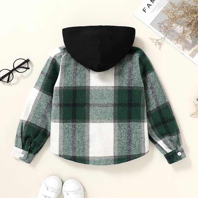 YOUNGER STAR Toddler Kids Boys Girls Flannel Hooded Plaid Shirt Button Baby Red Clothes