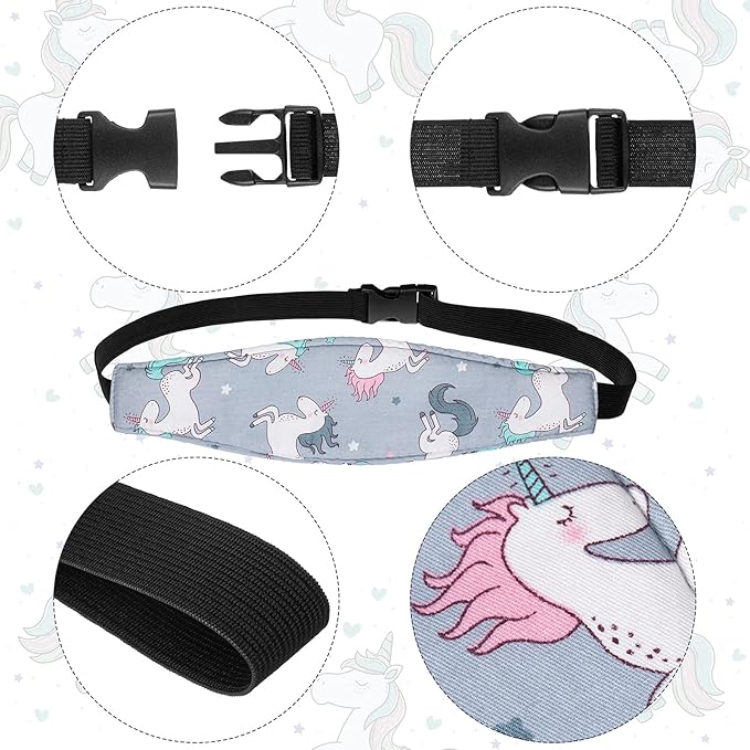 HESTYA 2 Pcs Carseat Head Support Toddler Stroller Seat Headrest for Sleeping Traveling Neck Relief Headband Strap for Kids Children Toddler Infant(Unicorn)