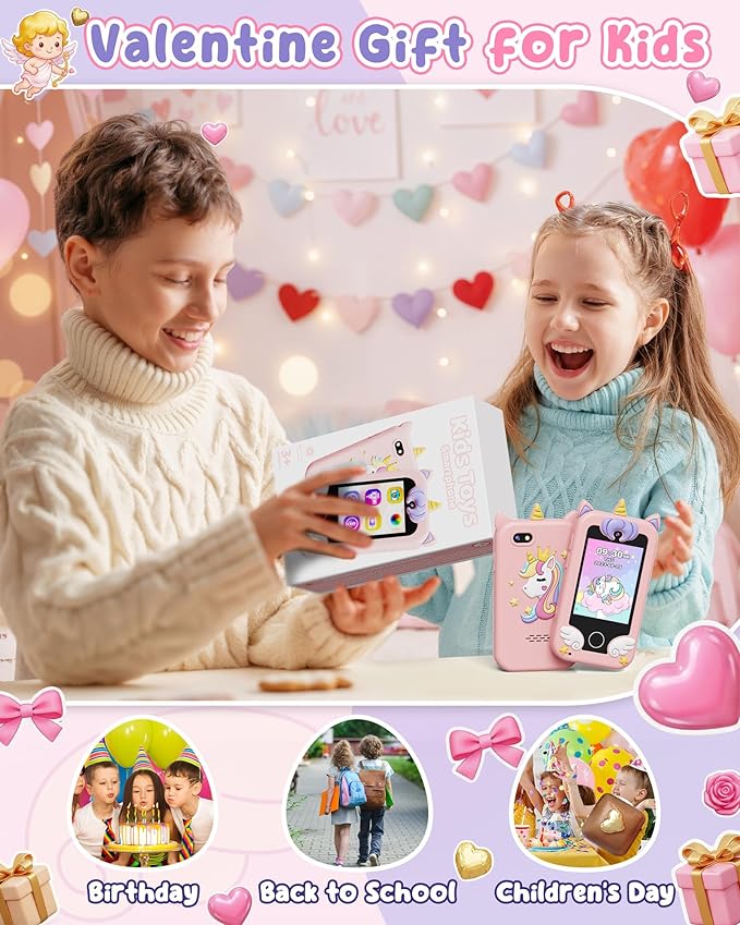 UCIDCI Unicorn Kids Smart Phone Toys for Girls Ages 3-7 with Dual Camera - Toddler Phone with Learning Games, Travel Toys with MP3 Music Player for Christmas, Birthday Gifts for 3 4 5 6 7 Year Old