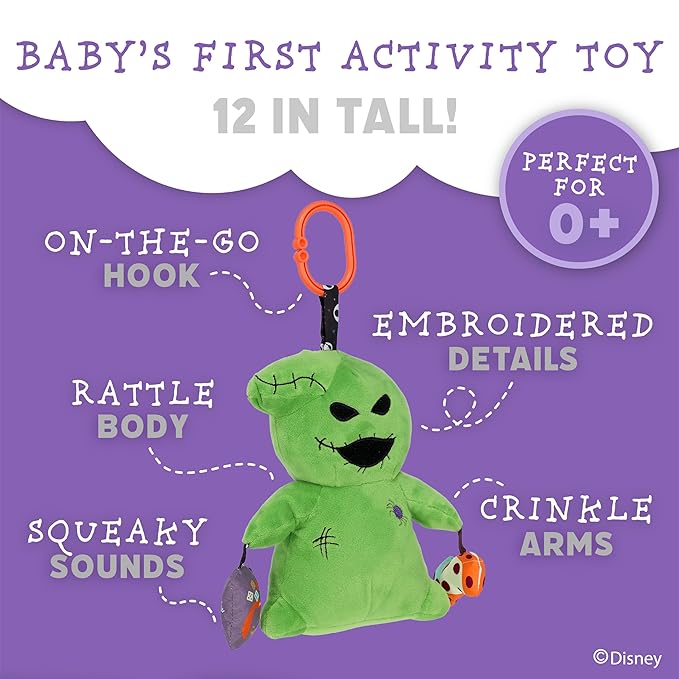 Kids Preferred Disney Baby Nightmare Before Christmas Oogie Boogie On The Go Activity Toy with On The Go Clip, Crinkle, Squeaker, and Rumble Sound