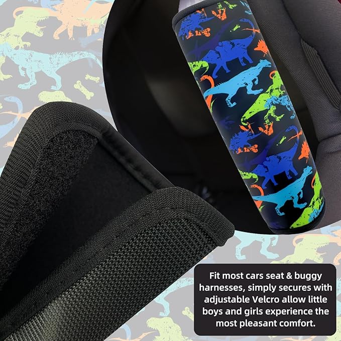 Seat Belt Cover for Kids, Seat Belt Pad for Boys Girls, Car Seat Straps Shoulder Pads for Kids, Kid's Seat Belt Cushion, Shoulder Strap Pad, 1 Piece （Black Dinosaur）