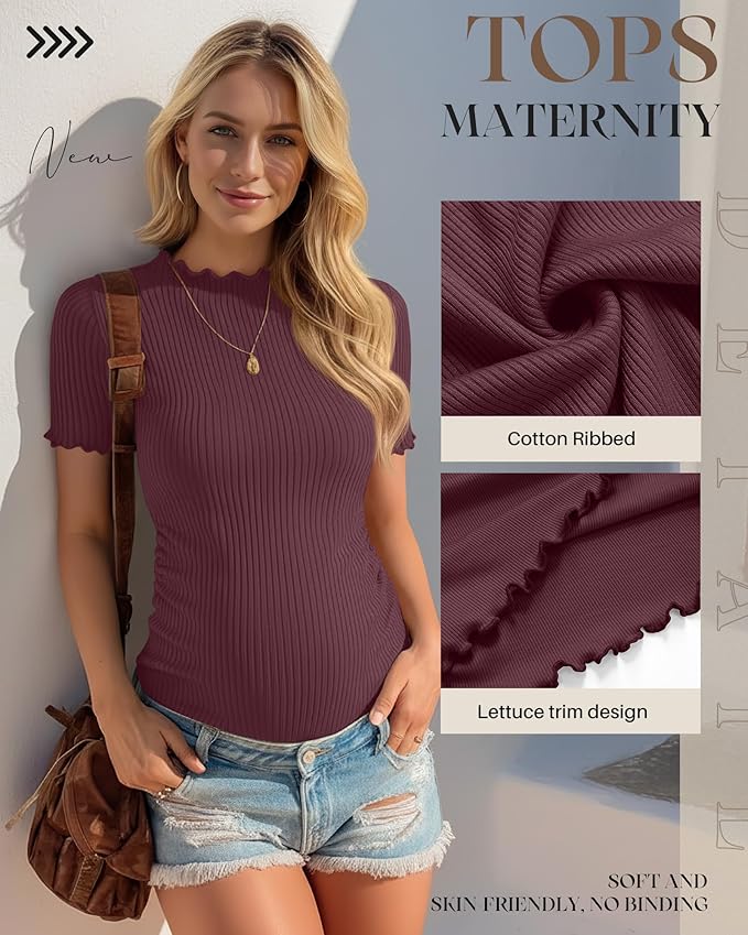 3 Pack Women's Maternity Tops Short Sleeve Ribbed Knit Maternity Shirts Crew Neck Side Ruched Pregnancy Clothes