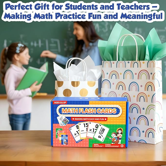 Multi Math Flash Cards, Addition, Subtraction, Multiplication & Division, Write & Wipe with Markers, Self - Checking Flashcards for Kids Grades 1-5 & Homeschool