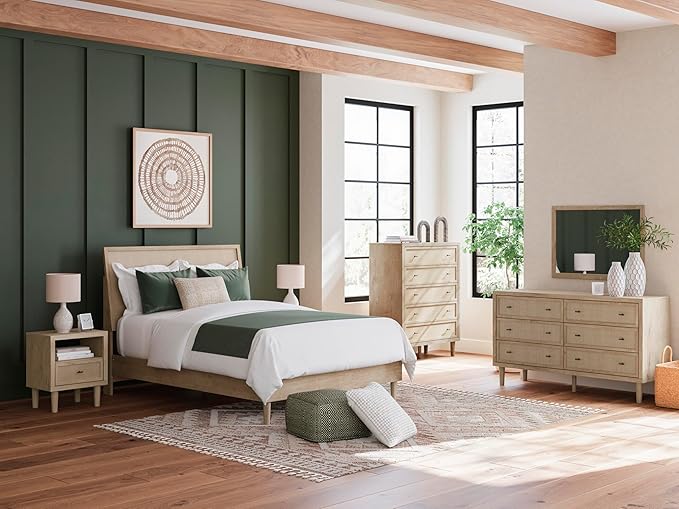 Signature Design by Ashley Cielden French Country 6-Drawer Dresser and Mirror with Safety Stop, Light Brown