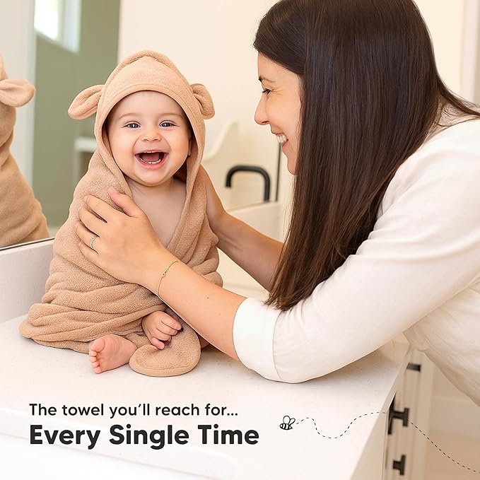 KeaBabies 2-Pack Hooded Baby Towels for Newborn - 35x35 Soft & Absorbent Viscose From Bamboo Baby Bath Towels with Hood for Infant, Toddler, Kids, Boys Girls, Newborn Bath Essentials (Almond, Regular)