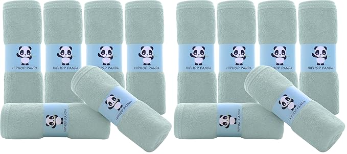 HIPHOP PANDA Baby Washcloths, Rayon Made from Bamboo - 2 Layer Ultra Soft Absorbent Newborn Bath Face Towel - Reusable Baby Wipes for Delicate Skin - Green, 12 Pack