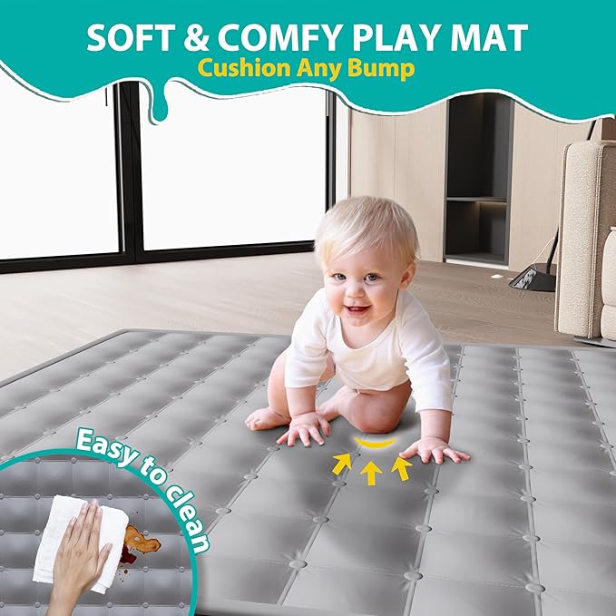 Foldable Playpen for Babies and Toddlers, 50x50 Inches Portable Playpen, Kids Collapsible Play Pen with 2 Handlers, Indoor & Outdoor Baby Fence Play Area with Visible Mesh, Black