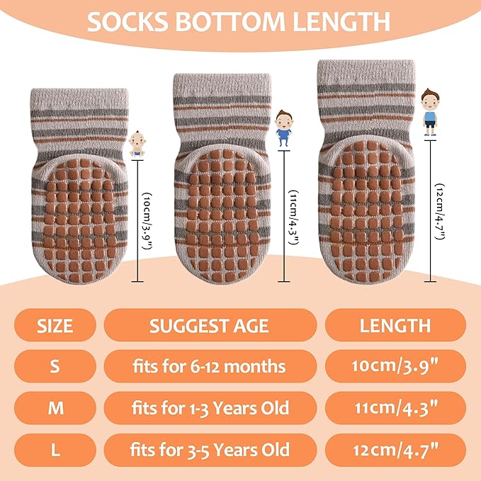 TRUEHAN 5 Pairs Toddler Non Slip Socks with Grips Baby Socks for Kids Girls Boys