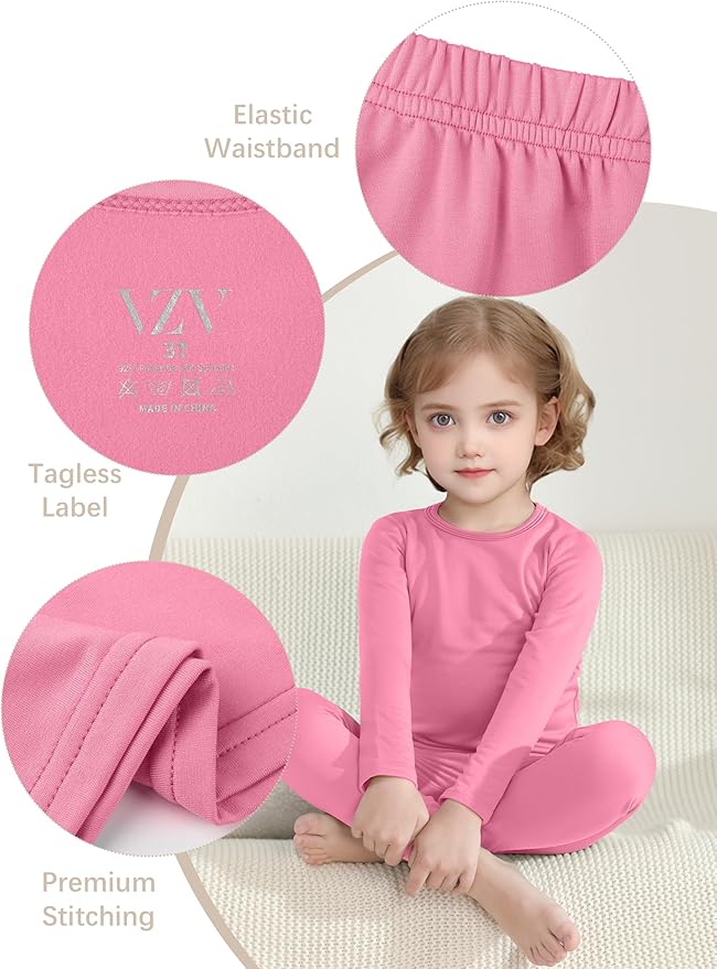 VZV 2T-6Y Toddler Thermal Set Thermal Underwear for Kids Fleece Lined Toddler Base Layer Long Johns for Kids Boys Girls