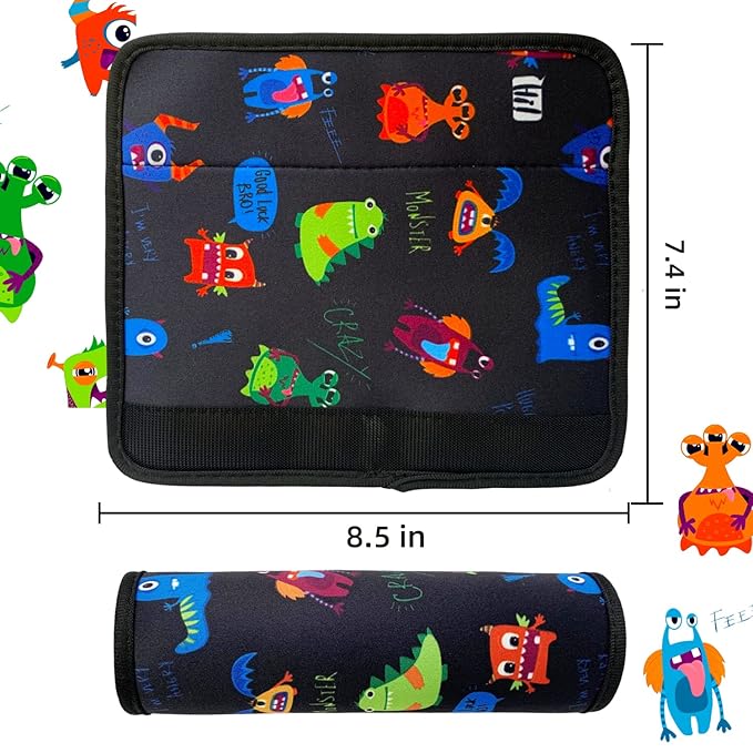 Seat Belt Cover for Kids, Seat Belt Pad for Boys Girls, Car Seat Straps Shoulder Pads for Kids, Kid's Seat Belt Cushion, Shoulder Strap Pad, 1 Piece （Monster）