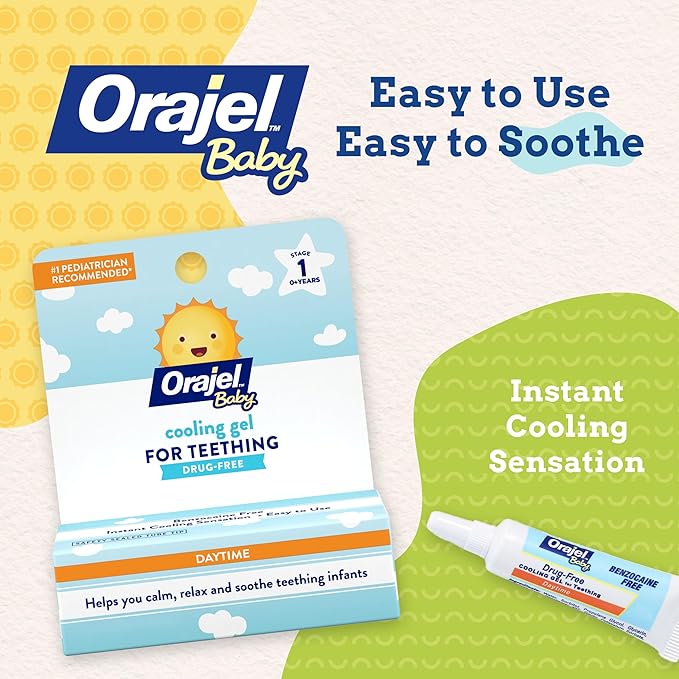 Orajel Baby Daytime Cooling Gel for Teething, Drug-Free, #1 Pediatrician Recommended Brand for Teething*, One .33oz Tube