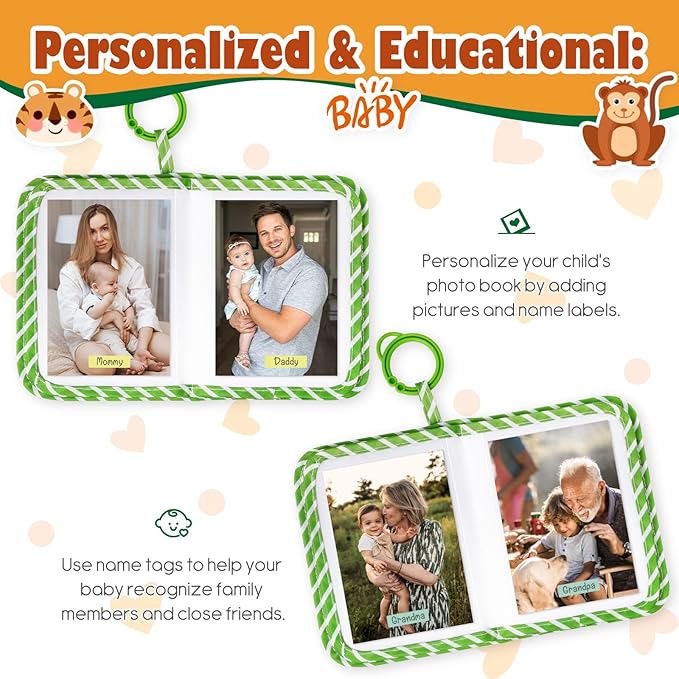Lanpn Baby Photo Album Holds 17 4x6 Pictures, My First Soft Cloth Family Photo Book with Name Card Name Tag Stickers, Fabric Kid Memory Keepsake Gift for Baby Shower Newborn Toddler Boy Girl (Animal)