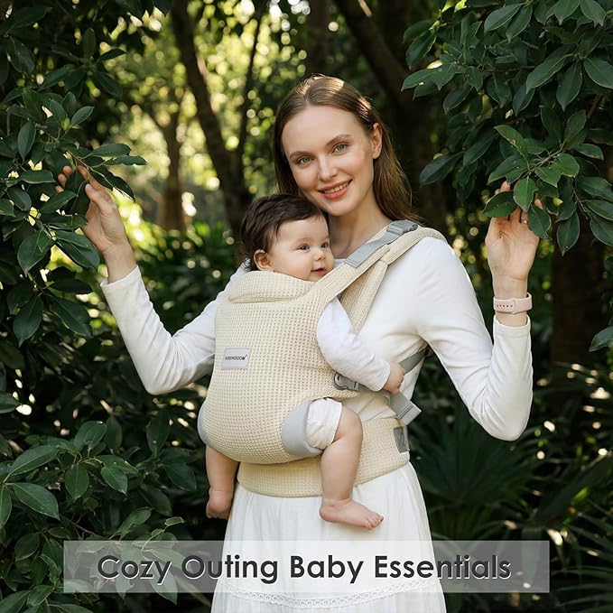 Baby Carrier Newborn to Toddler, Easy Adjustable Toddler Carrier for 7-30lbs, Baby Holder Wrap Carrier, Breathable Mesh Fabric Infant Kangaroo Hip Carriers with Lumbar Support, Beige