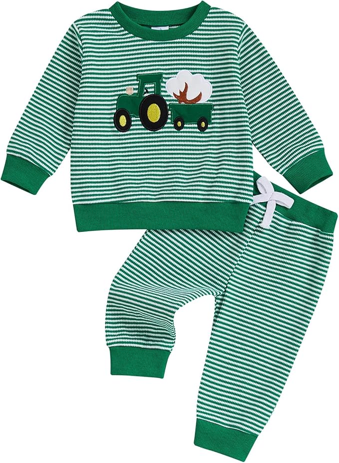 Toddler Baby Boy Fall Winter Outfits Tractor Print Long Sleeve Sweatshirt Pants Set Kids Sweatsuit Clothes