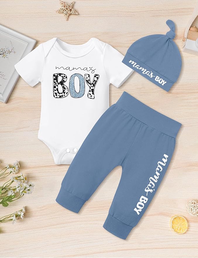 Fommy Newborn Baby Boy Clothes New to The Crew Letter Print Romper+ Pants+Hat 3PCS Outfit