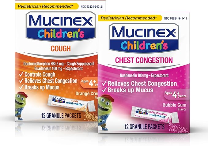 Mucinex Children's Chest Congestion Expectorant and Cough Suppressant Mini-Melts, Orange Cream, 12 Count (Packaging May Vary)