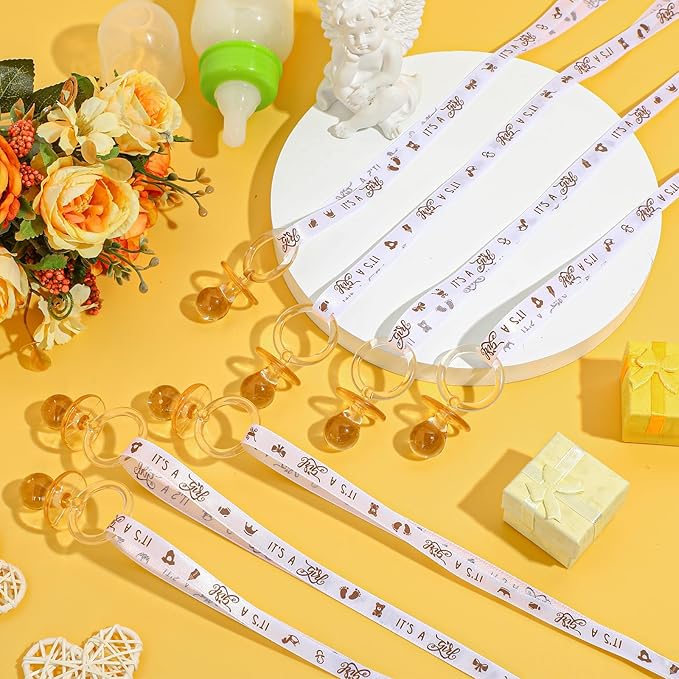 Geiserailie 36 Pcs Baby Shower Pacifiers Necklace Acrylic Pacifiers Necklace Charm Party Favors for Girls Boys Baby Shower Party Decorations Table Scatter(Brown White)