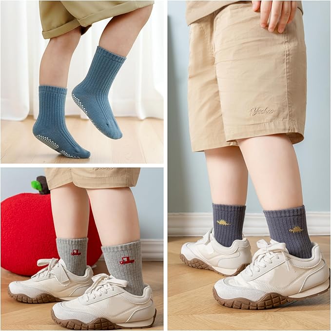 Toddler Grip Socks Non Slip Crew Socks Cute Seamless Cotton Socks for Baby Boys Girls Infants Kids 9 Pairs