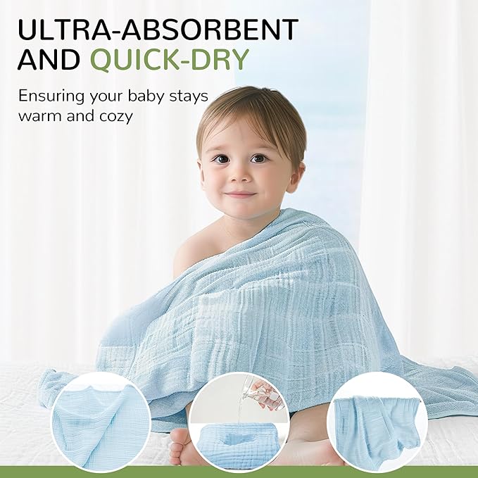 Hooded Baby Towels, 3 Pack Muslin Cotton Baby Towel Set, Super Soft and Absorbent Bath Towel for Babies, Infant, Toddler and Kids, Newborn Essential (35 X 35 Inch) (White + Pink + Yellow)