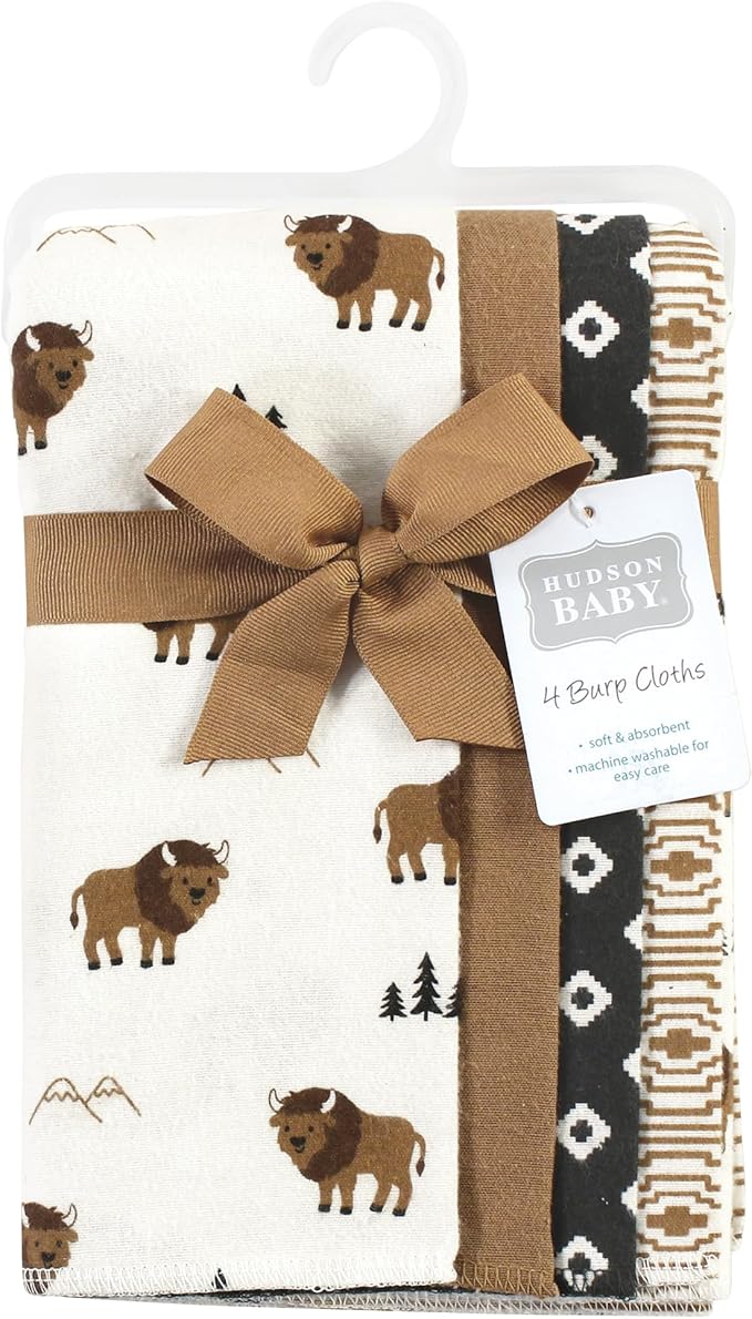 Hudson Baby Cotton Poly Flannel Burp Cloths Multipack, Wild Buffalo 8-Pack, One Size
