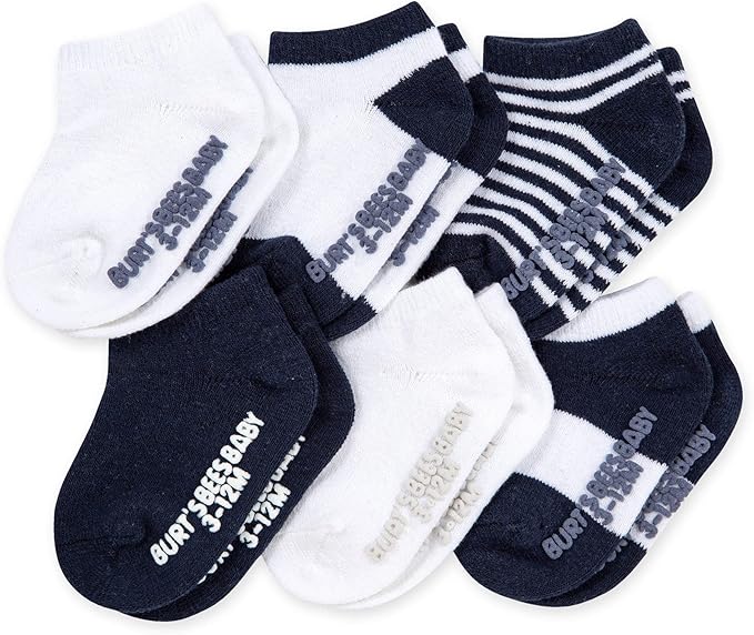 Burt's Bees Baby Baby Girls' Ankle Socks with Non-Slip Grips (6-Pack)
