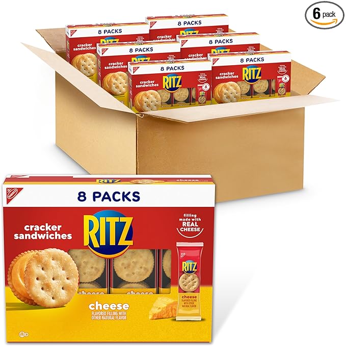 RITZ Cheese Sandwich Crackers, Lunch Snacks, 48 Snack Packs (6 Boxes, 6 Crackers Per Pack)