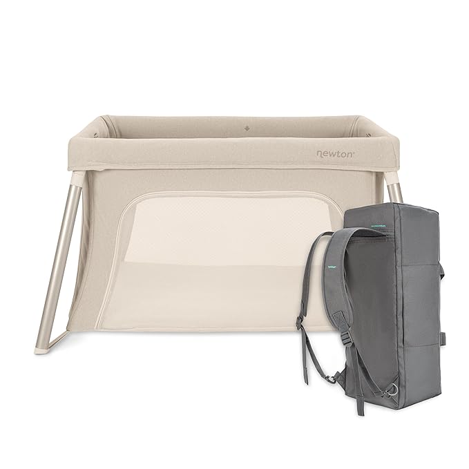 Newton Baby Compact Travel Crib & Play Yard | Breathable & Washable Mattress, Foldable Carry-On Size, Backpack Straps, Newton Bassinet Attachment NOT Compatible - Sand