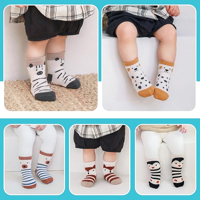 TRUEHAN 5 Pairs Toddler Non Slip Socks with Grips Baby Socks for Kids Girls Boys